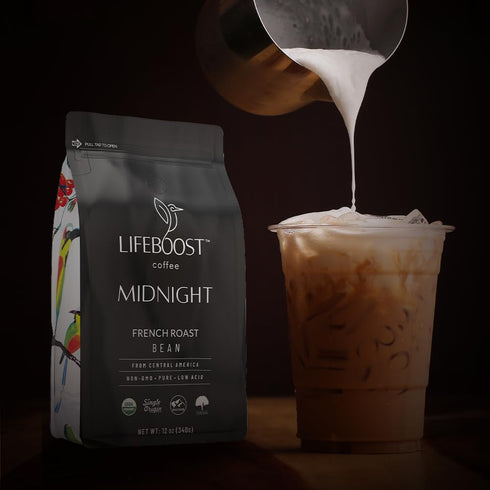 12 Lifeboost Midnight French Roast Coffee Beans - Single Origin Non-GMO USDA Organic Low Acid French Roast Coffee