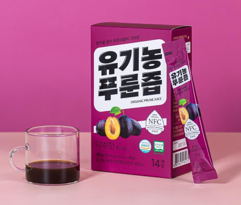Packets 100% 14 Count (9.87 oz, 280g) DAJEONGHEON Organic Prune Juice Stick - Pure NFC Cold-Pressed Juice, No Added