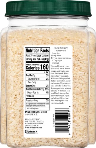 32-Ounce RiceSelect Sushi Rice for Sushi and Japanese Food, Premium Gluten-Free Short-Grain Rice, Non-GMO, Jar