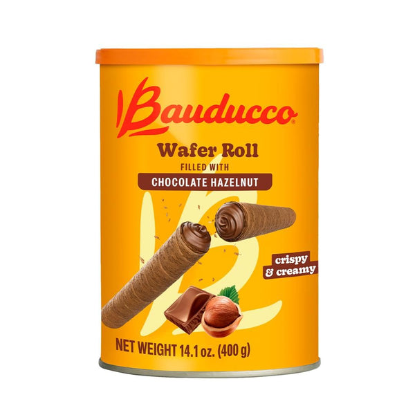 Bauducco Wafer Rolls, Crispy Chocolate Wafer Rolls Filled with Creamy Hazelnut, 14.1