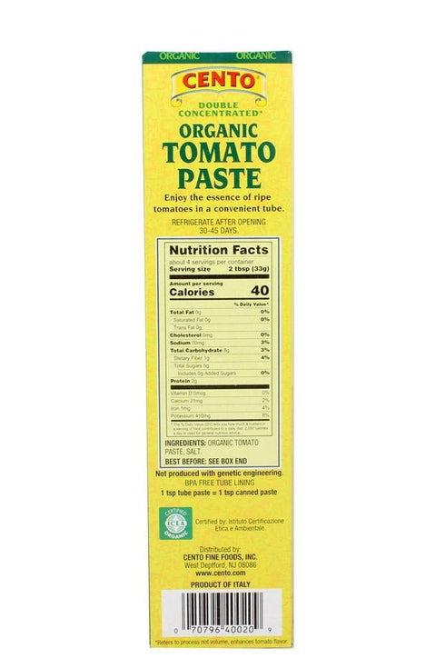 Cento 4.56 0z Pack 4 Organic Double Concentrated Tomato Paste in a Tube
