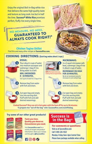 21-Ounce Success Boil-in-Bag Rice, White Rice, Quick and Easy Rice Meals, Box