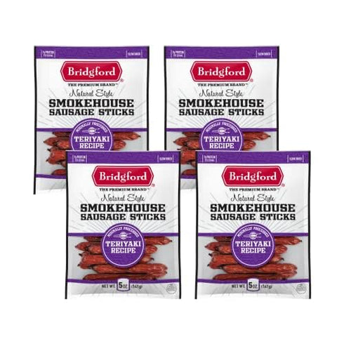 5 oz Pack 4 Summer Bridgford Smokehouse Sausage Sticks Teriyaki of - Made with Beef and Pork - Gluten Free High Protein
