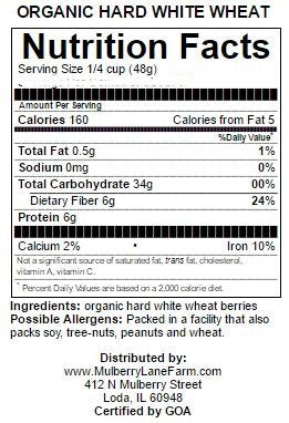 Mulberry Lane Farms 5 86 Hard White Wheat Berries Pounds Kernels Montana Golden USDA Certified Organic Non-GMO, Bulk