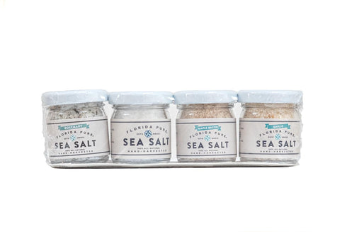 Pack 80+ 4 (0.7 oz FLORIDA PURE Sea Salt Sunshine Sampler - Pure & Flavored - Mineral Salt, Natural, Unrefined, Non