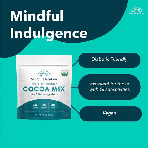 40 Slimming Mindful Nutrition Organic Skinny Hot Cocoa Mix - Servings - Sugar Free Hot Chocolate Mix Gluten Free Dark