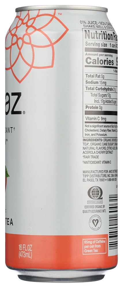 16 OZ (Pack 12) Steaz Organic Lightly Sweetened Iced Green Tea, Peach, FL
