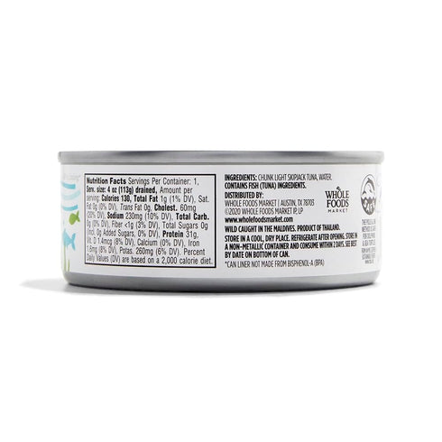365 5 by Whole Foods Market, Unsalted Skipjack Tuna in Water, Ounce
