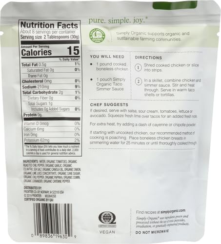 Simply Organic Mild Taco Simmer Sauce, Certified Organic | 8 oz | Pack of 2