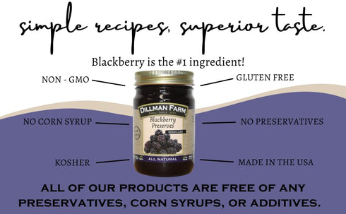 16oz (Pack 6) Dillman Farm All Natural Seedless Blackberry Preserves - Gluten-Free, Non-GMO, Vegan, Kosher