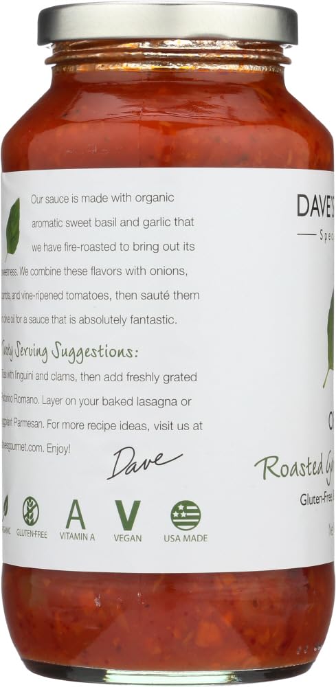 25.5 OZ (Pack 3) Dave's Gourmet Pasta Sauce, Roasted Garlic, Sweet Basil