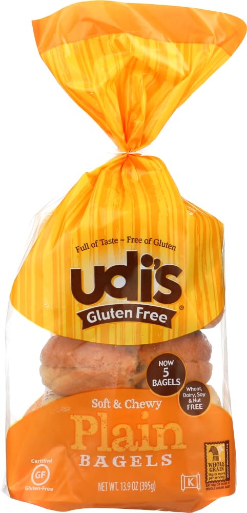 Udis Gluten Free Plain Bagel 4 Ct (Pack of 3) 14oz Each