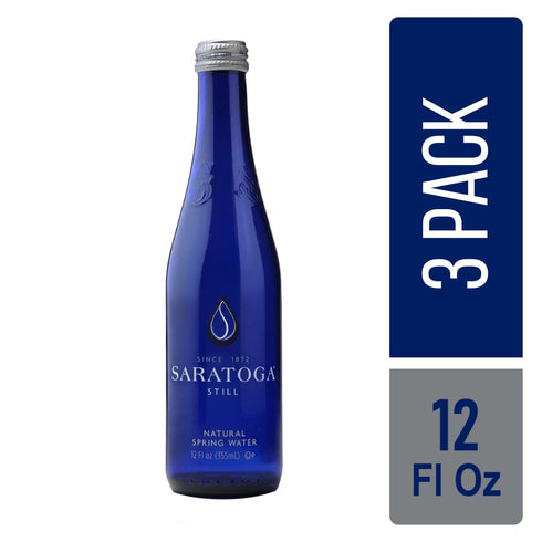 Snack Mass 12oz (3 Pack) Saratoga Still Natural Spring Water, Glass Bottles