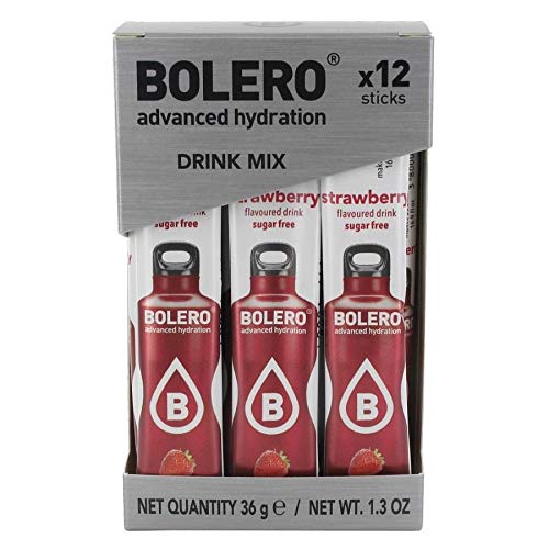 Bolero Sugar Free Drink Mix Packets, Strawberry Fruit Flavors, 36 Singles Sticks On The Go Packets, Powdered Flavored