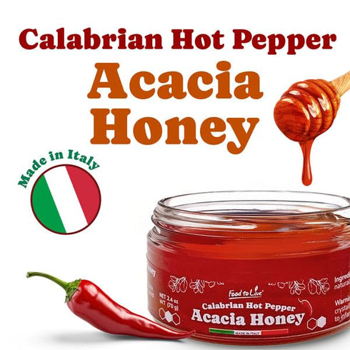 70gr (Pack 1) Food To Live Calabrian Hot Pepper Acacia Honey, Artisan Italian Spicy Honey Infused with Fiery Calabrian
