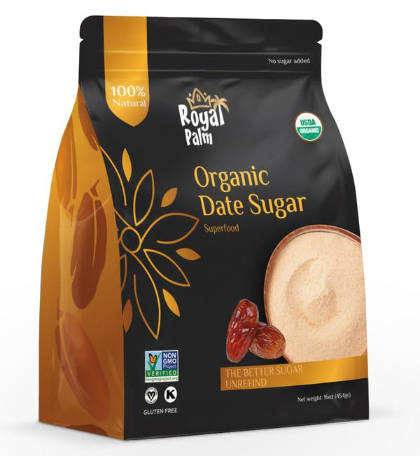 Royal Palm Organic Date Sugar (1LB) - Premium Natural Sweetener - Ideal