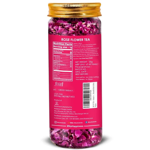 BLUE TEA - Rose Tea - 0.88 Oz (25 Cups) Loose, Rich in Vitamin-C, Caffeine Free Herbal Tea in Pet Jar