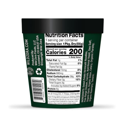 (4-Pack) Wild Zora Vermicelli Noodle Soup - Instant Cup of Soup Snack w/Sweet Potato Glass Noodles, Gluten Free Made