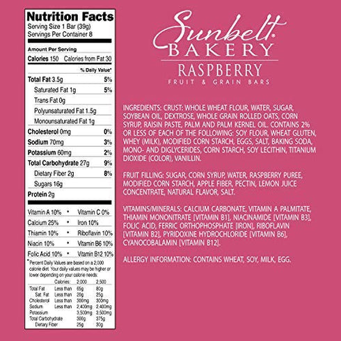 5 (40 Sunbelt Bakery's Raspberry Fruit & Grain Bars, Boxes, No Preservatives Bars)