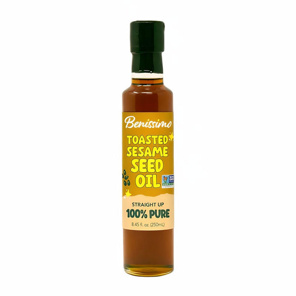Benissimo 100% Toasted Sesame Oil in Glass Bottle, Non-GMO Premium Cooking Oil