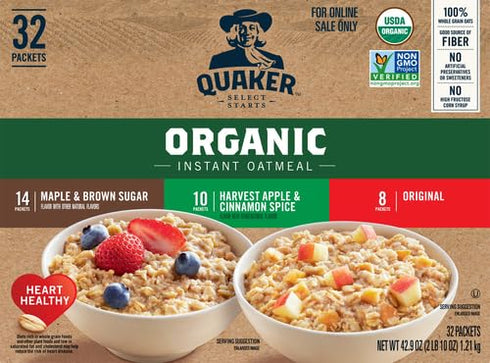 3 Pack, Packets, 32 Count (Pack 1) QUAKER Instant Oatmeal, USDA Organic, Non-GMO Project Verified, Flavor Variety