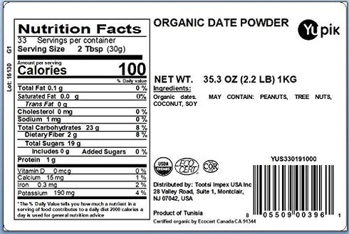 2.2 lb, (Pack 2) Yupik Organic Ground Date Powder (Meal), Non-GMO, Vegan, Gluten-Free