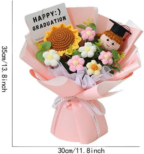 Generic 2026 Graduation Crochet Flower Bouquet Knitted Grad Doll,Handmade Crochet Flower Bouquet with Sunflower