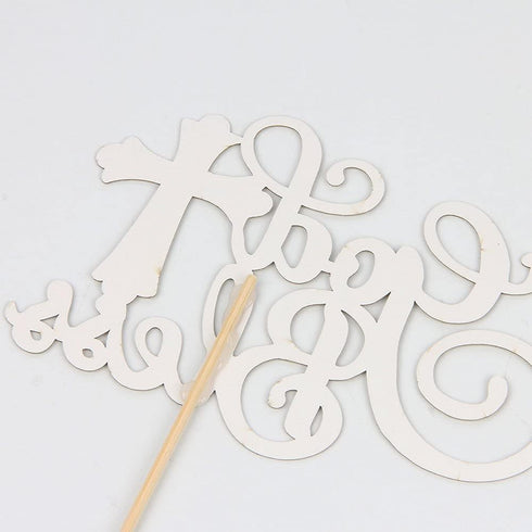 Gold Glitter God Bless Cake Topper for Communion Party Sign, Baptism, Christening, First Baby Shower Decoration