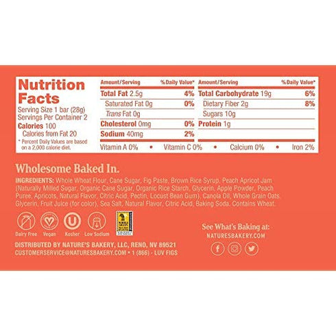 Nature's Bakery 1- 12 Count 2 oz Packs (12 Packs), Whole Wheat Fig Bars, Peach Apricot, Box of Twin Vegan Snacks