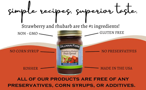 15oz (Pack 6) Dillman Farm All Natural Reduced Sugar Strawberry Rhubarb Preserves - Gluten-Free, Non-GMO, Vegan