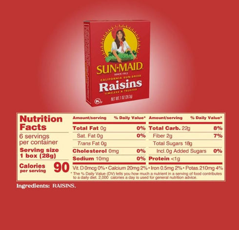 (6 Pack) 1 oz Sun-Maid California Sun-Dried Raisins - Snack-Size Box - Dried Fruit for Healthy Snacks, School Lunches