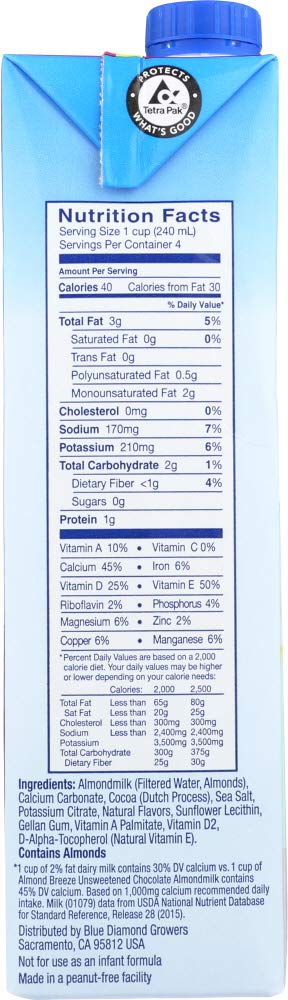 32 oz. (Pack 12) Blue Diamond Almond Breeze, Chocolate Unsweetened