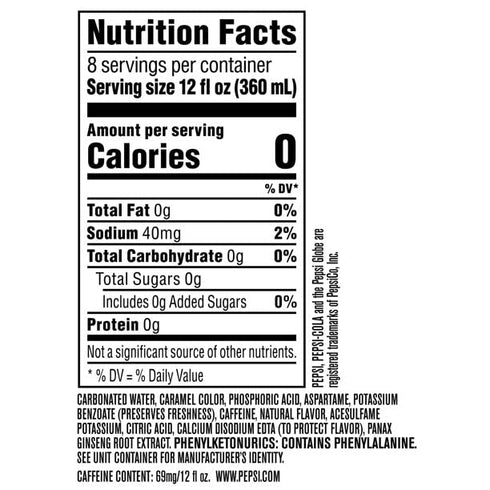 12 oz 8 pack Pepsi Zero Sugar soda bottles