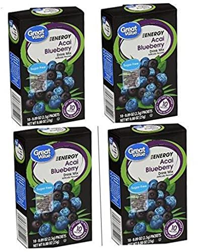 Great Value Energy Acai Blueberry Sugar-Free Drink Mix: 4 box count (40 packets) .10