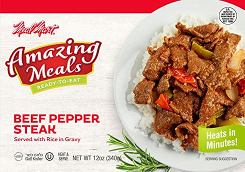 AMAZING MEALS '' Glatt Kosher Beef Pepper Steak Served with Rice in Gravy