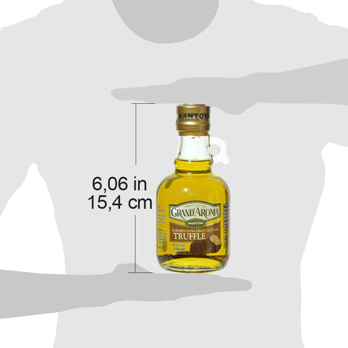 100% 8.5 oz Mantova GrandAroma Truffle Flavored Extra Virgin Olive Oil, made in Italy, cold-pressed, natural