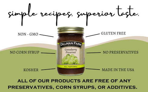 16oz (Pack 6) Dillman Farm All Natural Gooseberry Preserves - Gluten-Free, Non-GMO, Vegan, Kosher, Eco-Friendly