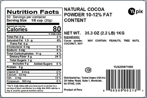 2.2 lb (35.2 oz), Yupik Natural Cocoa Powder, Unsweetened, Gluten-Free, GMO-Free, Kosher, Vegan, Dairy-Free, No Sugar
