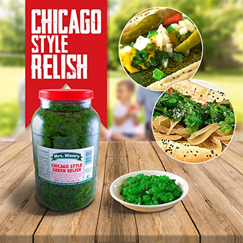 1 Mrs. Klein's-Chicago Style Hot Dog Relish-Bulk Gallon-Extra green sweet relish for hotdogs and hamburgers