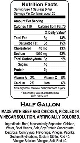 Herb's 20 Count Herbs RED HOT Pickled Sausage (Half Gallon. Jar) Beef & Chicken No Pork ( From Candy World)