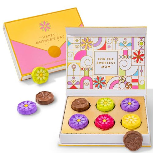 Chocolate Card Gift Box, 6 Individually Wrapped Chocolate Flowers, Food Sweets Candy