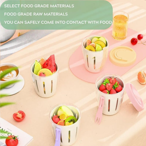 500ml Portable Salad Fruit Cup with Fork Leakproof To-Go Breakfast Yogurt Cup Double-Layer Strainer Design for Picnic