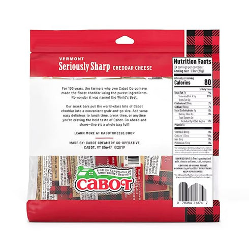 Generic Pack 24 ct./0.75 oz. Cabot Creamery Seriously Sharp Snack Cheddar Cheese