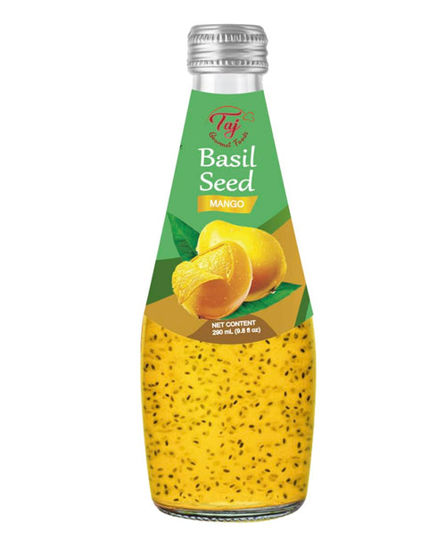 TAJ Gourmet Foods TAJ Mango Basil Seed Drink, Naturally Refreshing & Cooling, 290ml Glass Bottle,