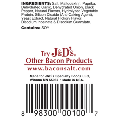 2.6 J&D's Bacon Salt, Original, Ounce, Bacon-Flavored Seasoning Salt, Vegan, Vegetarian, Kosher