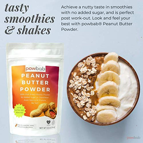 100% (5.5 Oz) powbab Peanut Butter Powder from USA Grown Organic Peanuts. No Added Sugar, Low Fat, Keto Peanut Butter