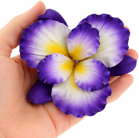 Global Sugar Art Dutch Iris Sugar Cake Flowers, Purple with Yellow Center