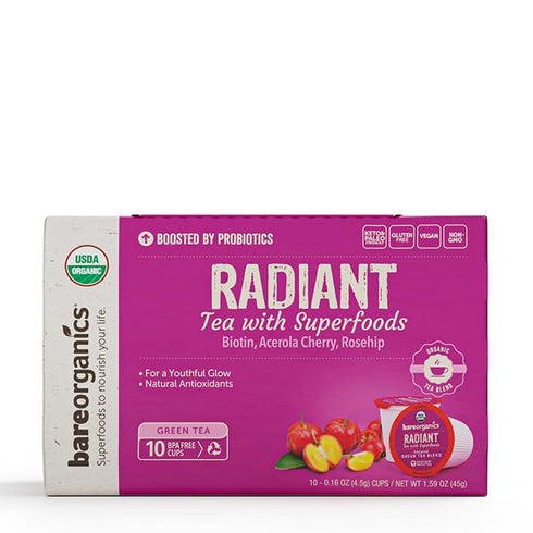 BareOrganics Radiant Tea Pods with Superfoods & Probiotics, USDA Organic, Vegan, Non-GMO, 10ct