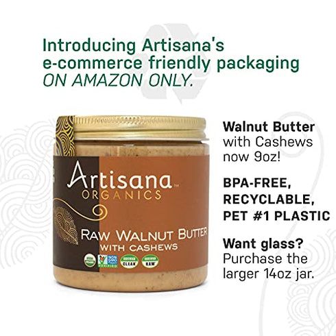 9oz Artisana Organics Raw Walnut Butter with Cashews | No Sugar Added, Just Two Ingredients - Vegan, Paleo, and Non