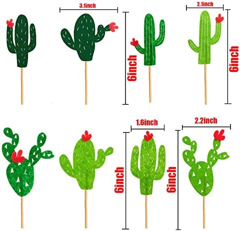 Cactus Cupcake Toppers, Summer Hawaii Theme Party Favors, 24PCS for Birthday Supplies